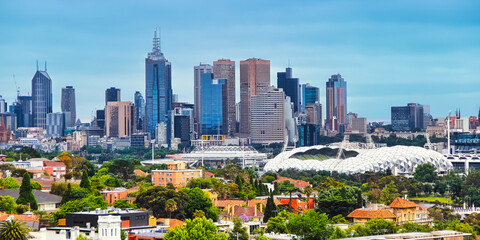 Cityscape image of Melbourne CBD high rise buildings, Australia
