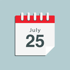 Icon day date 25 July, template calendar page