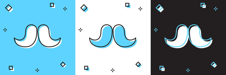 Set Mustache icon isolated on blue and white, black background. Barbershop symbol. Facial hair style. Vector