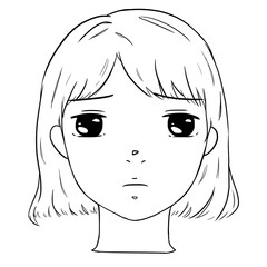 Girl sad frown expression line art digital drawing