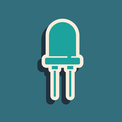 Green Light emitting diode icon isolated on green background. Semiconductor diode electrical component. Long shadow style. Vector