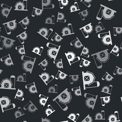 Grey Farm house icon isolated seamless pattern on black background. Vector