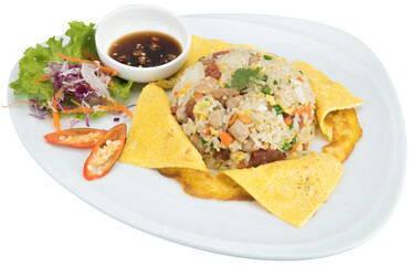 Rice with Chicken Slice, Cabbage, Mushrooms and Paprika