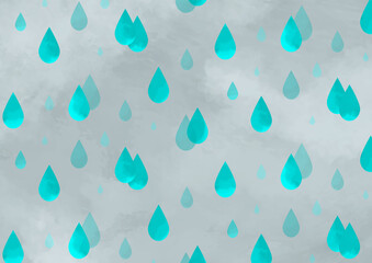 水彩　梅雨　雨　水滴　フレーム　バナー　背景　カード　パターン