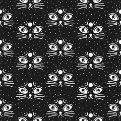 Seamless pattern cat happy background.Cute animal kitten.
