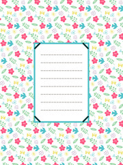 春色お花と鳥のシンプルモチーフパターンお手紙