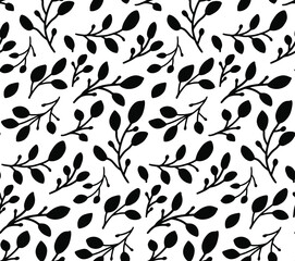 Seamless hand drawn pattern with leaves isolated on white background. Silhouette leaves for menu, greeting cards, wallpapers, covers.
