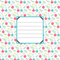 春色お花と鳥のシンプルモチーフパターンお手紙