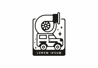 Black line art illustration of turbo on car