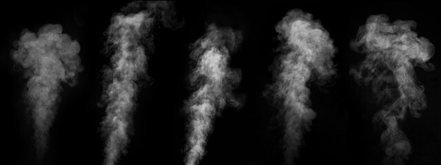 Set of different fog or smoke on a black background. Abstract background, design element