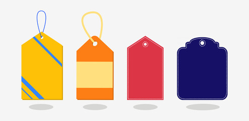 Colorful rectangle price tag set in colors like yellow, blue, orange, red, dark purple
