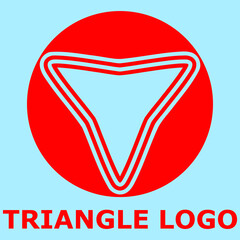 triangle logo with red color and blue background