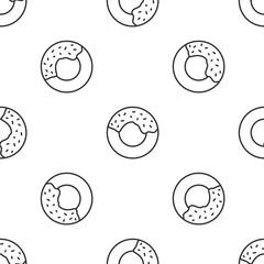 Grey line Donut with sweet glaze icon isolated seamless pattern on white background. Vector