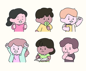 Cute characters are making various gestures. hand drawn style vector design illustrations. 