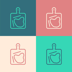 Obraz premium Pop art line Cutting board icon isolated on color background. Chopping Board symbol. Vector