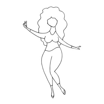 Dancing girl. Vector illustration, linear drawing.