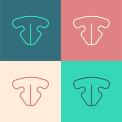 Pop art line Cat nose icon isolated on color background. Vector