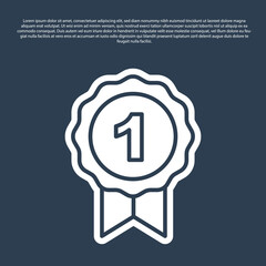 Blue line Dog award symbol icon isolated on blue background. Medal with dog footprint as pets exhibition winner concept. Vector