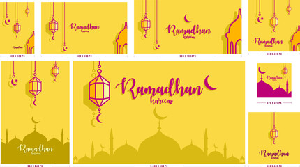 Islamic Yellow Vector Wallpaper collection Set with Mosque and 3D Moon