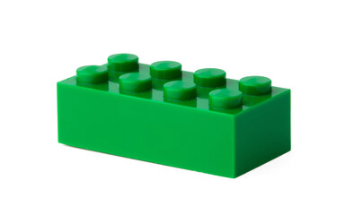 Green plastic building block isolated on white