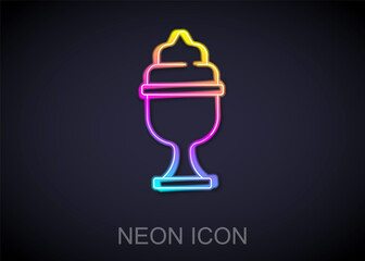 Glowing neon line Ice cream in the bowl icon isolated on black background. Sweet symbol. Vector