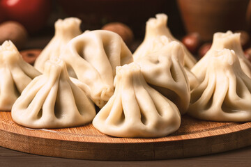 Traditional Georgian dish, khinkali Kalakuri, macro, , rustic, top view, no people,