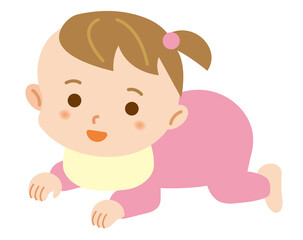 ハイハイをする女の子の赤ちゃんのシンプルなイラスト/白背景
