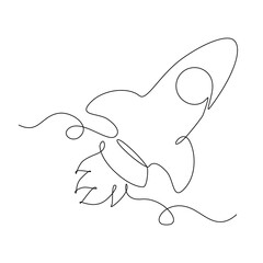 Start up a Rocket ship in one Line drawing style. Concept of a launch of a new business project. Editable stroke. Vector illustration