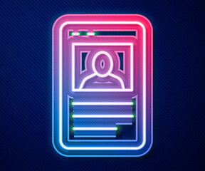 Obraz premium Glowing neon line Baseball card icon isolated on blue background. Vector