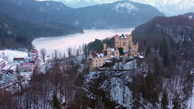 Aerial view of Hohenschwangau Castle in Bavaria, Germany