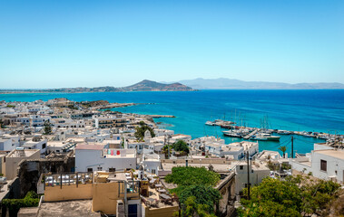 Fototapeta premium Panoramic view of Naxos, Greece. Naxos is a town (and an island) in the Aegean sea and its a very popular tourist destination.