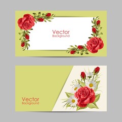 Set of horizontal banners with beautiful flowers