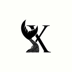 logo letter x with icon fish tail vector design	