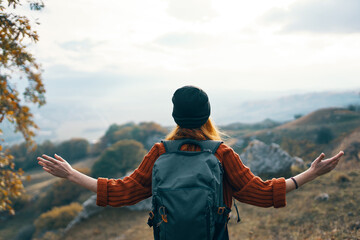 cheerful woman hiker nature freedom landscape lifestyle