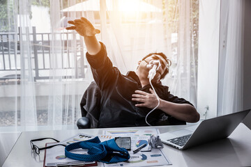 Work Hard and Workaholic Concept, businessman stress at work, personal working with laptop in the...