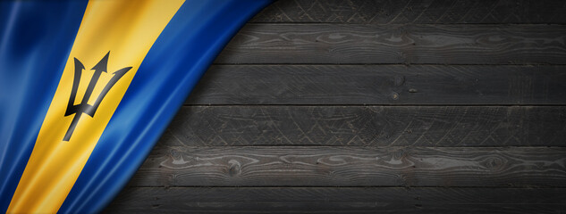 Barbados flag on black wood wall banner