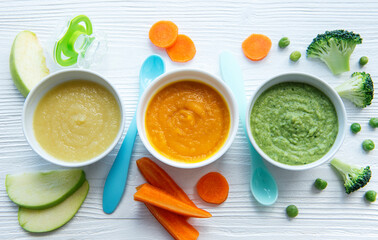 Assortment of fruit and vegetable puree