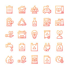 Set of Ecology icons with gradient style.