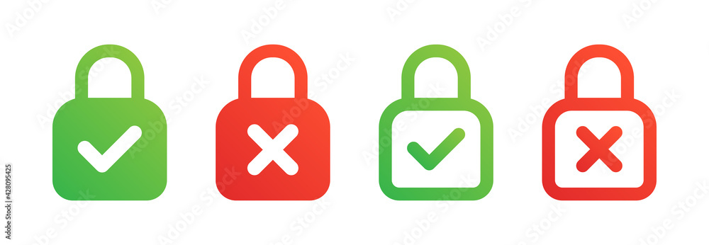 Poster secure and unsecured security. encrypted sign with green and red padlock. protection concept.