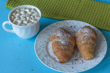 coffee croissants and napkin caffeine drink, food