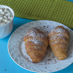 coffee croissants and napkin caffeine drink, food