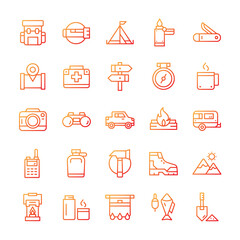 Set of Hiking Camping icons with gradient style.