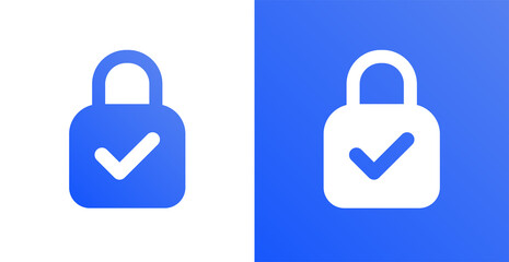Protection sign with blue padlock and check mark symbol. Security concept with protected password vector icon illustration.