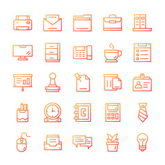 Set of Office icons with gradient style.
