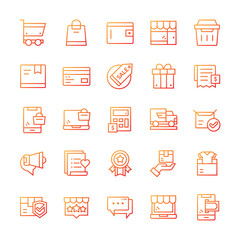 Set of Shopping icons with gradient style.