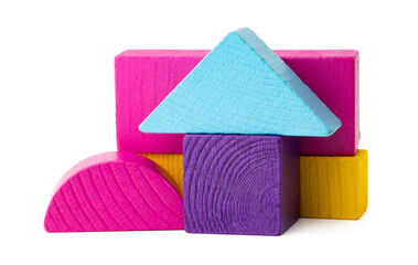 Colorful toy constructor pieces isolated on white