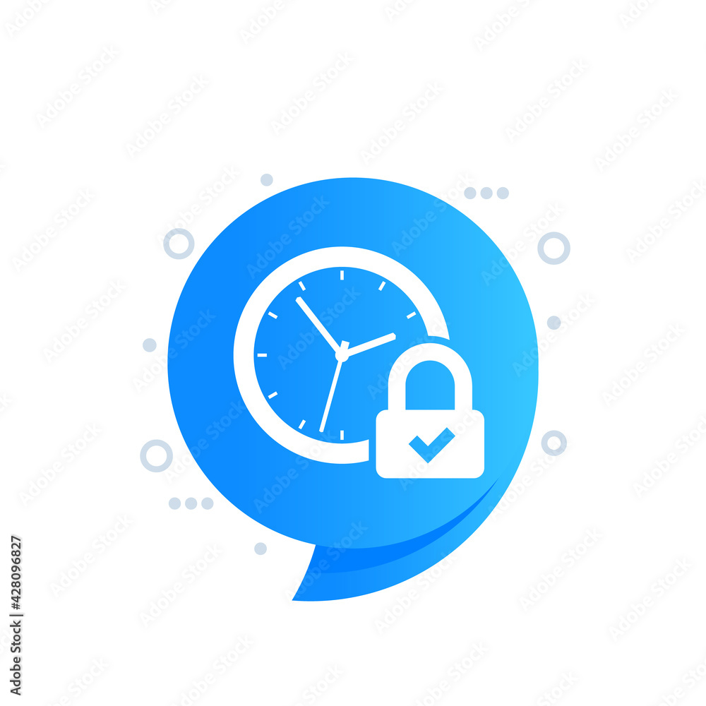 Poster lock and time icon with a clock, vector