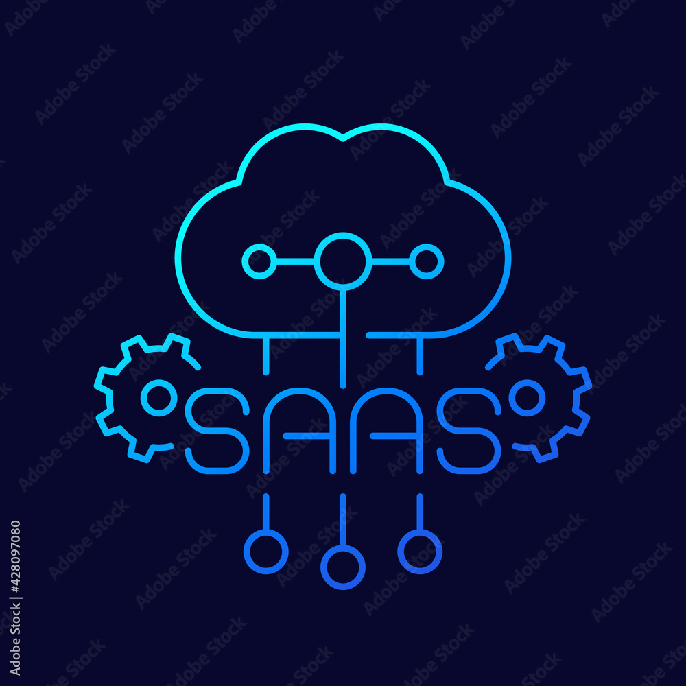 Poster saas icon, software as a service line vector icon with cloud