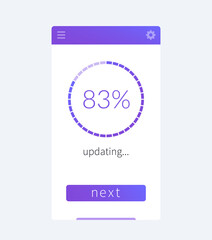 progress screen, updating, mobile app interface, ui vector template