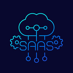 Saas icon, Software as a service line vector icon with cloud